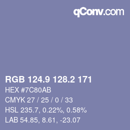 カラーコード: RGB 124.9 128.2 171 | qconv.com