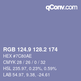Farbcode: RGB 124.9 128.2 174 | qconv.com
