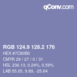 カラーコード: RGB 124.9 128.2 176 | qconv.com