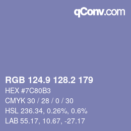 カラーコード: RGB 124.9 128.2 179 | qconv.com