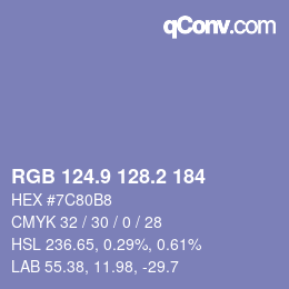 カラーコード: RGB 124.9 128.2 184 | qconv.com