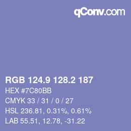 カラーコード: RGB 124.9 128.2 187 | qconv.com