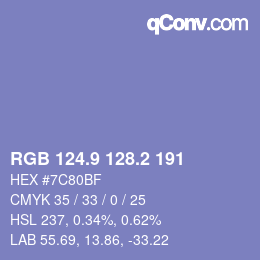 カラーコード: RGB 124.9 128.2 191 | qconv.com