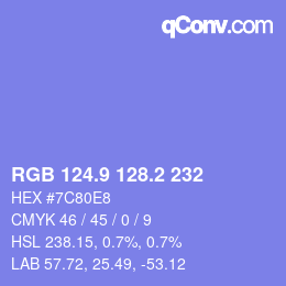 カラーコード: RGB 124.9 128.2 232 | qconv.com