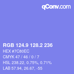 カラーコード: RGB 124.9 128.2 236 | qconv.com