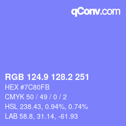 カラーコード: RGB 124.9 128.2 251 | qconv.com