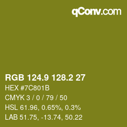 カラーコード: RGB 124.9 128.2 27 | qconv.com