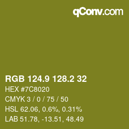 カラーコード: RGB 124.9 128.2 32 | qconv.com