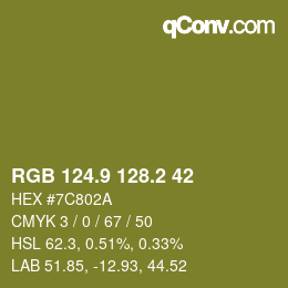 カラーコード: RGB 124.9 128.2 42 | qconv.com
