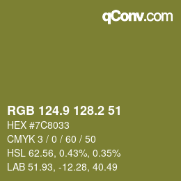 カラーコード: RGB 124.9 128.2 51 | qconv.com