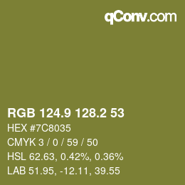 カラーコード: RGB 124.9 128.2 53 | qconv.com