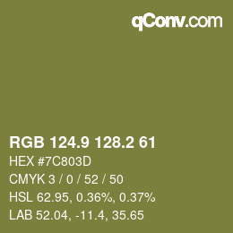カラーコード: RGB 124.9 128.2 61 | qconv.com