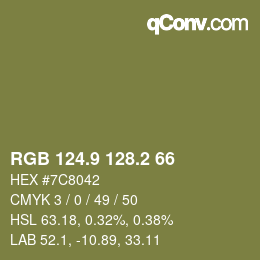 カラーコード: RGB 124.9 128.2 66 | qconv.com