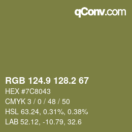 Color code: RGB 124.9 128.2 67 | qconv.com