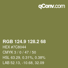 Color code: RGB 124.9 128.2 68 | qconv.com