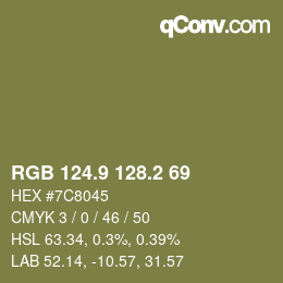 Color code: RGB 124.9 128.2 69 | qconv.com