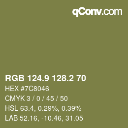 Color code: RGB 124.9 128.2 70 | qconv.com
