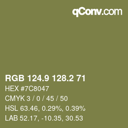 Color code: RGB 124.9 128.2 71 | qconv.com