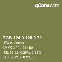 Color code: RGB 124.9 128.2 72 | qconv.com
