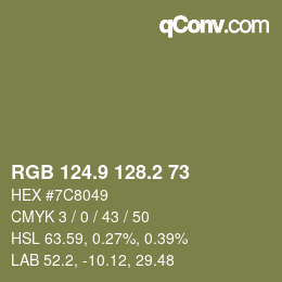 Color code: RGB 124.9 128.2 73 | qconv.com