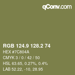 カラーコード: RGB 124.9 128.2 74 | qconv.com