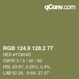 Color code: RGB 124.9 128.2 77 | qconv.com