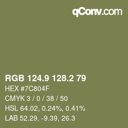 カラーコード: RGB 124.9 128.2 79 | qconv.com
