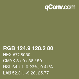 Color code: RGB 124.9 128.2 80 | qconv.com