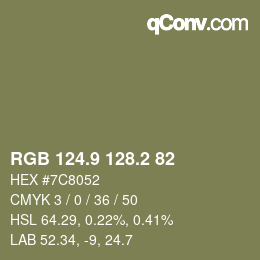 Color code: RGB 124.9 128.2 82 | qconv.com