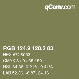 Color code: RGB 124.9 128.2 83 | qconv.com