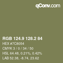 カラーコード: RGB 124.9 128.2 84 | qconv.com