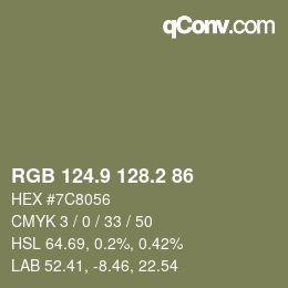 Color code: RGB 124.9 128.2 86 | qconv.com