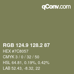 Color code: RGB 124.9 128.2 87 | qconv.com
