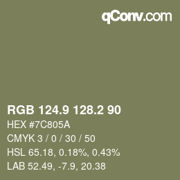 Color code: RGB 124.9 128.2 90 | qconv.com