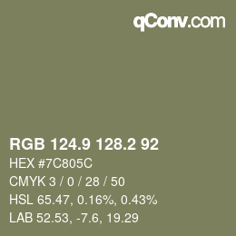 Color code: RGB 124.9 128.2 92 | qconv.com