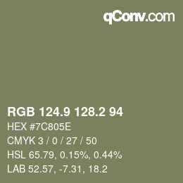 Color code: RGB 124.9 128.2 94 | qconv.com