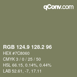 Color code: RGB 124.9 128.2 96 | qconv.com