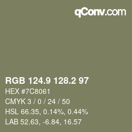 Color code: RGB 124.9 128.2 97 | qconv.com