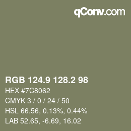 カラーコード: RGB 124.9 128.2 98 | qconv.com