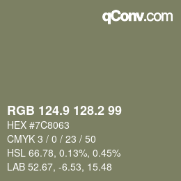 Color code: RGB 124.9 128.2 99 | qconv.com
