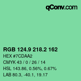 カラーコード: RGB 124.9 218.2 162 | qconv.com