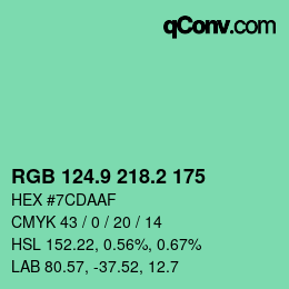 カラーコード: RGB 124.9 218.2 175 | qconv.com