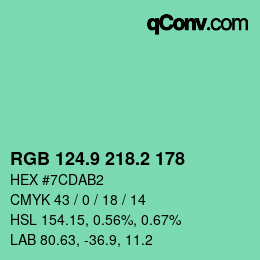 カラーコード: RGB 124.9 218.2 178 | qconv.com