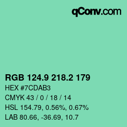 カラーコード: RGB 124.9 218.2 179 | qconv.com