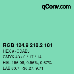 カラーコード: RGB 124.9 218.2 181 | qconv.com