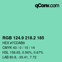 カラーコード: RGB 124.9 218.2 185 | qconv.com