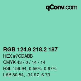 カラーコード: RGB 124.9 218.2 187 | qconv.com