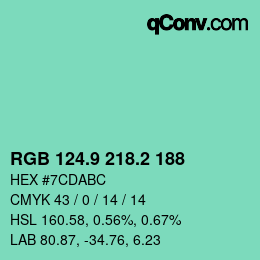 カラーコード: RGB 124.9 218.2 188 | qconv.com