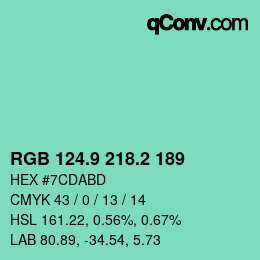 カラーコード: RGB 124.9 218.2 189 | qconv.com