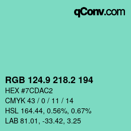 カラーコード: RGB 124.9 218.2 194 | qconv.com